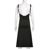 Women Dresses Black Slip Dress Long Dress (Bla0420)