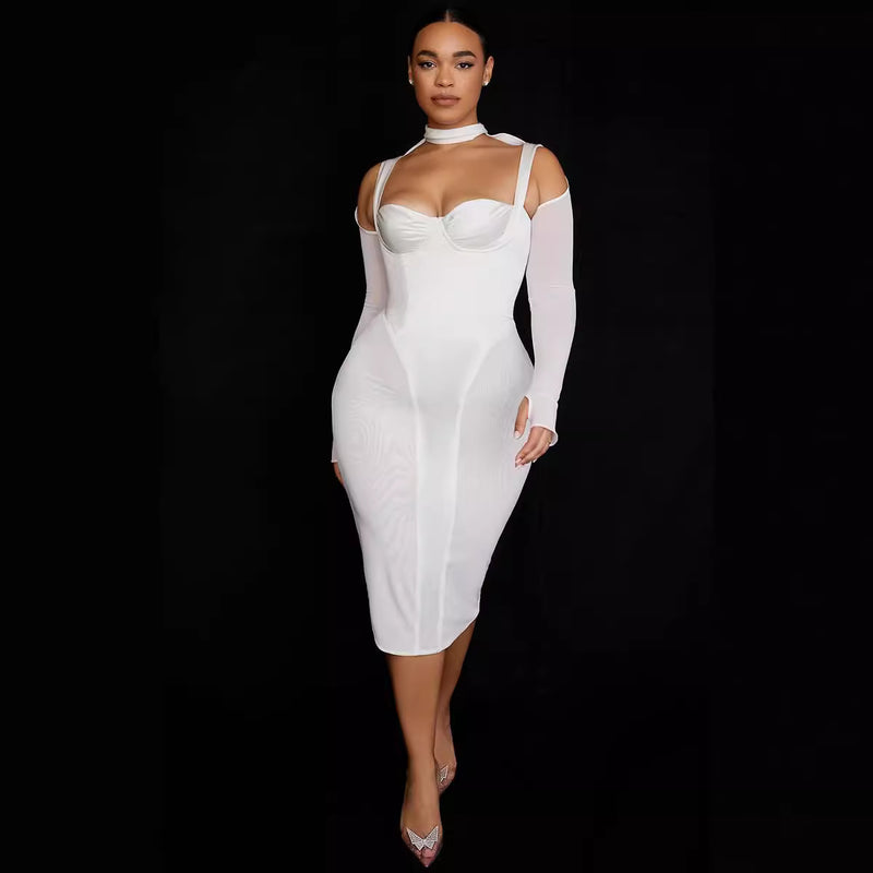 Women Dresses Bandage Dress Long Sleeve V-neck Dress Party Dress (Ont0408)