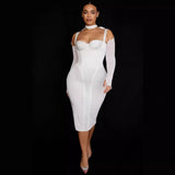 Women Dresses Bandage Dress Long Sleeve V-neck Dress Party Dress (Ont0408)