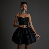 Women Dresses Sexy Drill Chain Spaghetti-Strap Strap Dress Dress (Bla0420)