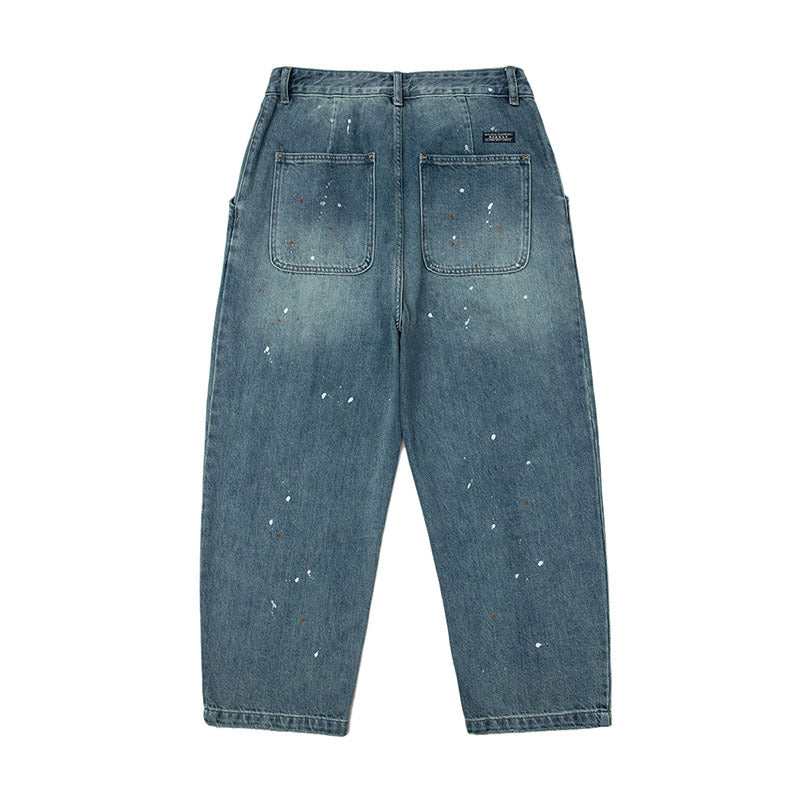 Men Jeans Amekaji Vintage Splash-Ink Wide-Leg Jeans