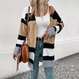 Women Knitted Sweater Autumn and Winter Women's Contrast Color Cardigan Sweater Women