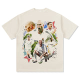Mens Vintage Football T-Shirt Vintage Zidane Printed Short Sleeve T-Shirt Washed Crew Neck
