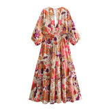 Women Dresses Summer V-neck Printed Dress Hollow-out Dress (Xds0414)