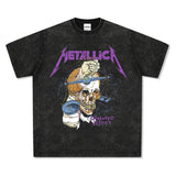 Mens Vintage Rock Band T-Shirt Vintage Hip Hop METALLICA Skull Print Short Sleeve T-Shirt Wash