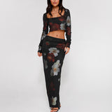 Women Co-Ord Set Long Sleeve Pullover Top Sheath Dress Suit