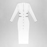 Women Evening Dress V-neck Bandage Dress Long Sleeve Simple Hollow Dress