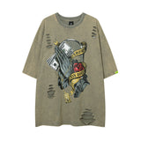 Men T Shirt Gothic Retro Washed Ripped Distressed Short Sleeve T-shirt