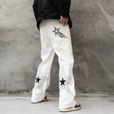 Men Sweatpants Five-Pointed Star Embroidered Slacks Loose Wide-Leg Pants Elastic Waist Mop Pants Trousers