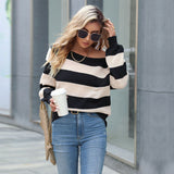 Women Knitted Sweater Autumn and Winter Long Sleeve Striped Sweater