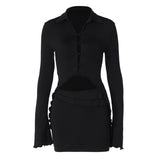 Women Co-Ord Set Two Pieces Suit Horn Long Sleeve Sexy Tight Miniskirt Suit