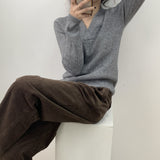 Women Winter Knitted Sweater Spring and Autumn V-neck Long-Sleeve Knitwear Sweater 8t8118