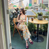 Women Dresses Summer Slim Fit V-neck Strap Long Dress Lace Dress