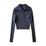 Women Sweater Knitwear Lapel Slim-Fit Underwear Sweater Autumn Winter Retro Half Zipper Casual Pullover