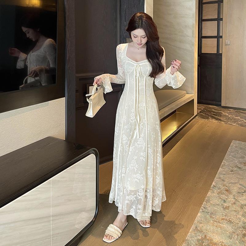 Women Dresses Lace Long Sleeve Dress Autumn Winter Long Dress (Csm202403)