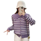 Women Knitwear Autumn and Winter Striped Sweater Loose Knitted Cardigan