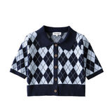 Women Sweater Knitwear Summer Vintage Polo Collar Slim Short-Sleeved Tops