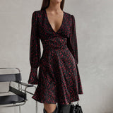 Women Dress Autumn Winter Retro Elegant Floral Dress