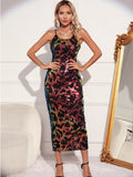 Women Evening Gown Sexy Sling Vintage Party Sequins Dress