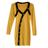 Women Maxi Dress Autumn Winter Retro Single-Breasted Long Sleeve Hip Knitwear Dress
