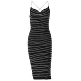 Women Dresses Summer Hot Rhinestone Sexy Hip Spaghetti Straps Slim Fit Dress