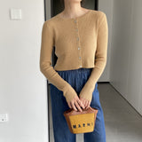Women Cardigan Sweater Autumn Top round Neck Cropped Cardigan Sweater Button Long Sleeve Knitted Coat 8t7329