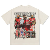 Mens Vintage Football T-Shirt Vintage Henry Printed Short Sleeve T-Shirt Washed Crew Neck