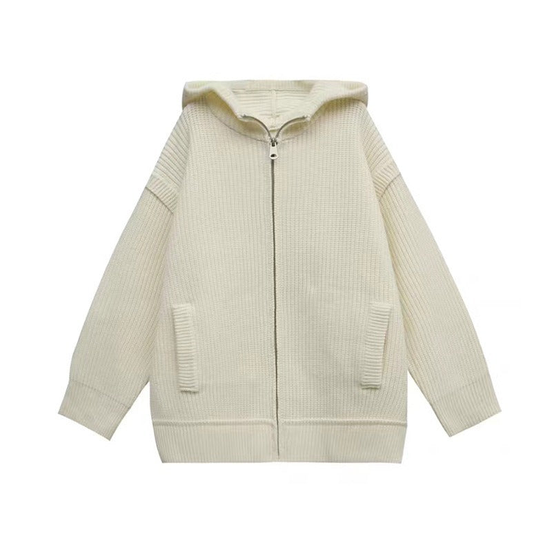 Women Knitted Cardigan Hooded Sweater Cardigan Autumn Long Sleeve Loose Knitted Coat
