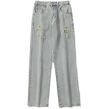 Men Jeans Retro Washed Cross Embroidered Jeans
