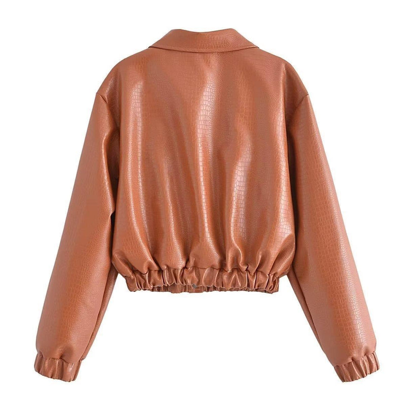 Women Leather Jacket Autumn Leisure Loose PU Leather Jacket Coat
