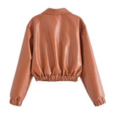 Women Leather Jacket Autumn Leisure Loose PU Leather Jacket Coat