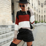Women Knitted Sweater Fall Color-Blocking
