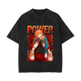 Summer chainsaw man, washed old retro cotton short-sleeved T-shirt
