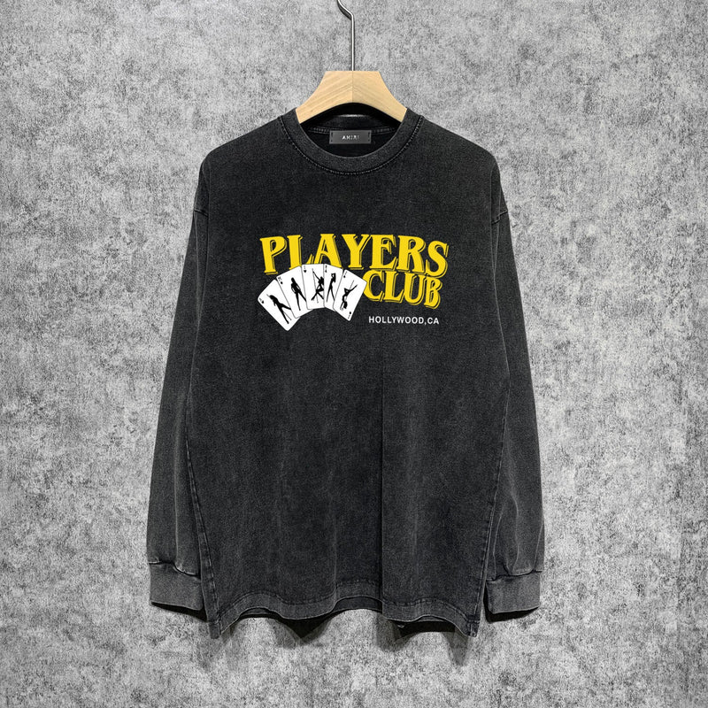 Amiri Long-Sleeve Shirt Creative Poker Pattern Vintage Long Sleeve T-shirt