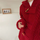 Women Knitted Cardigan Hooded Cable-Knit Sweater Coat Female Autumn and Winter Loose Knitted Cardigan