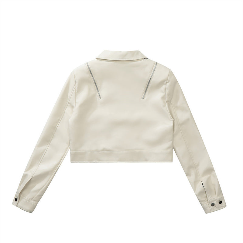 Women Jacket PU Leather Coat Lapel Short Leather Jacket