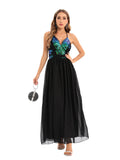 Women's Evening Gown Sexy Backless Spaghetti Straps Sequins Dress Gown