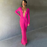 Women Dresses Summer Sexy V-neck Slim-Fit Long Sleeve Dress