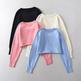 Women Sweater Knitwear Cropped Midriff-Baring Hoodie Knitwear Sweater
