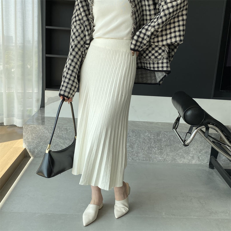 Women Knitted Skirt Autumn and Winter Knitting Skirt Pleated Skirt Loose
