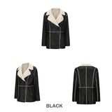 Red Leather Jacket Lapel with Velvet Leather Suede Coat for Women
