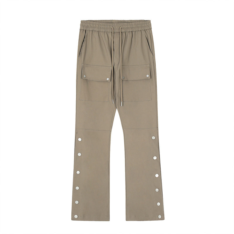 Men Sweatpants Breasted Slit Straight-Leg Trousers Patchwork Pocket Casual Working Pants
