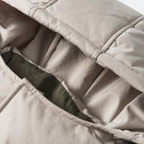 Unisex Winter Cotton Coat Color Contrast Patchwork Hooded Cotton-Padded Coat Retro Loose and Warm Arc Cotton-Padded Coat