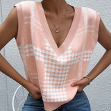 Women Knitted Sweater Autumn and Winter Houndstooth Knitted Vest