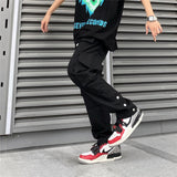 Men Sweatpants Mechanical Style Solid Color Multi-Pocket Baggy Straight Trousers