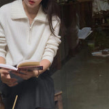 Women Knitwear Fall and Winter Lapels Zipper Sweater Loose Sweater