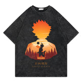 Washed retro T-shirt cartoon printed casual cotton short sleeves