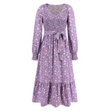 Women Date Dress V-neck Floral Skirt Dress