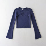 Women Sweater Knitwear Sexy V-neck Knitwear Women's Autumn Winter Retro Slim-Fit Long-Sleeved Pullover Short Sweater