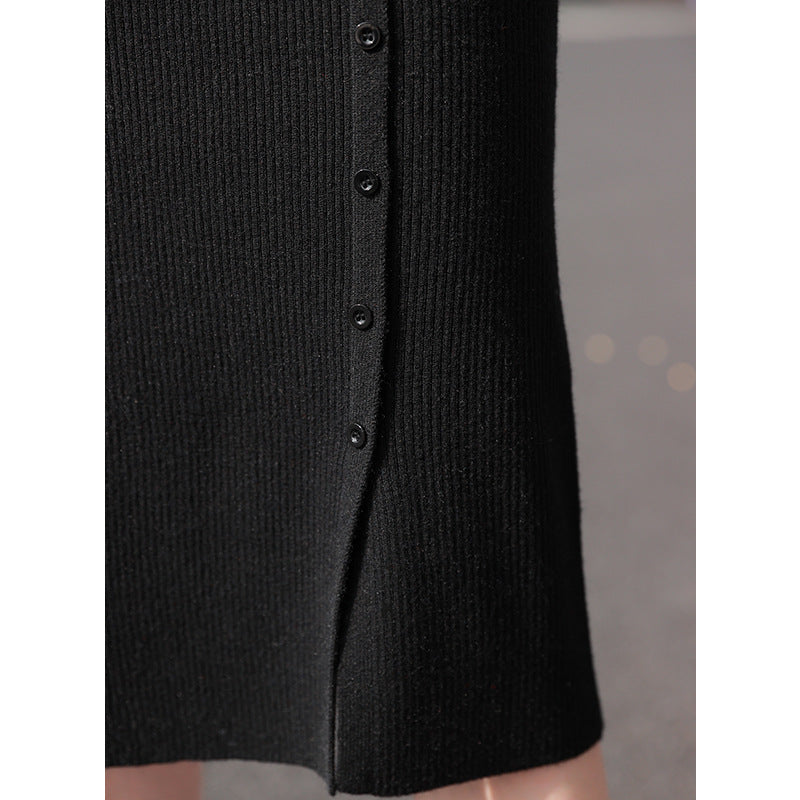 Women Knitted Skirt Autumn and Winter Knitting Skirt Slit Sheath Skirt